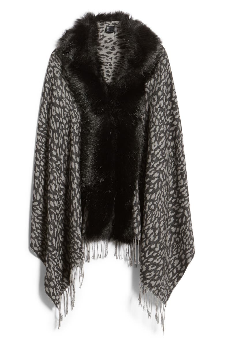 Love Token Faux Fur Trim Knit Wrap, Alternate, color, 