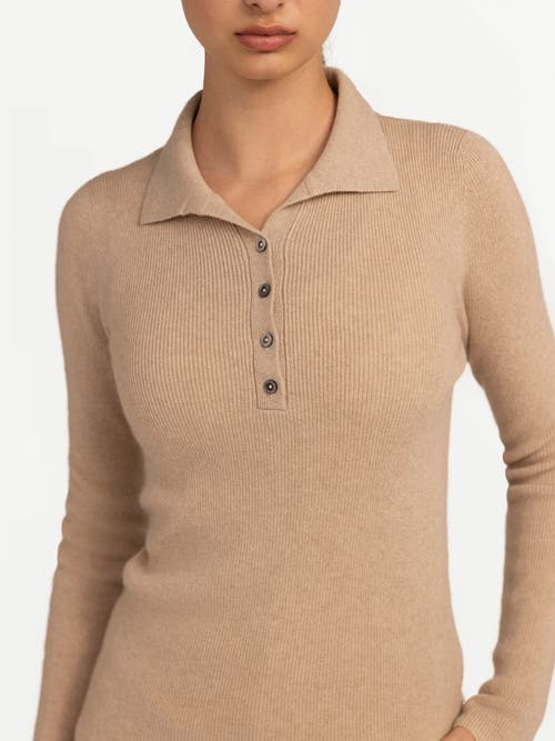 Gobi Mongolian Cashmere Organic Color Lightweight Polo In Beige