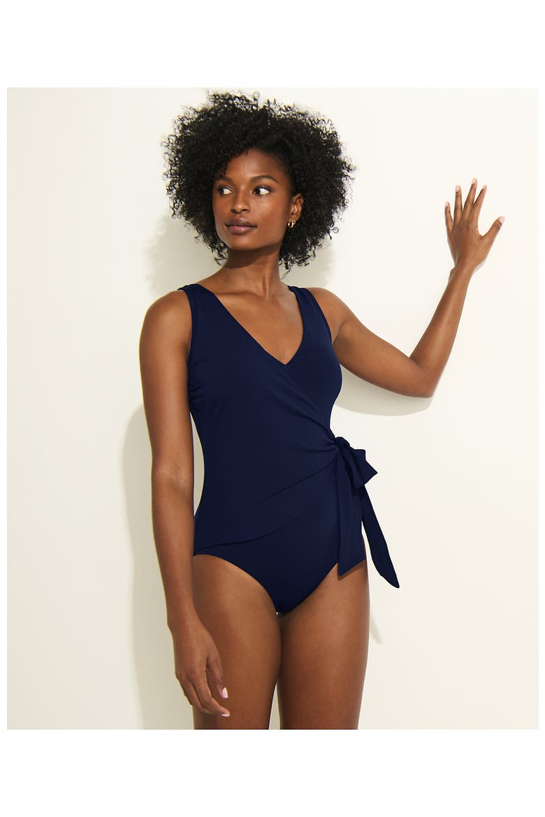 Chlorine Resistant Side Tie Wrap High Leg One Piece Swimsuit, Alternate, color, Deep Sea Navy