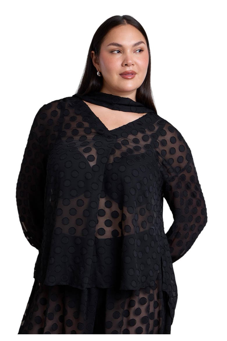 Sheer Polka Dot Blouse With Neck Tie (plus), Alternate, color, BLACK ONYX