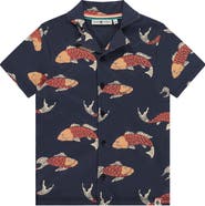 Stains and Stories by Babyface Koi Print Button Up Short Sleeve Shirt