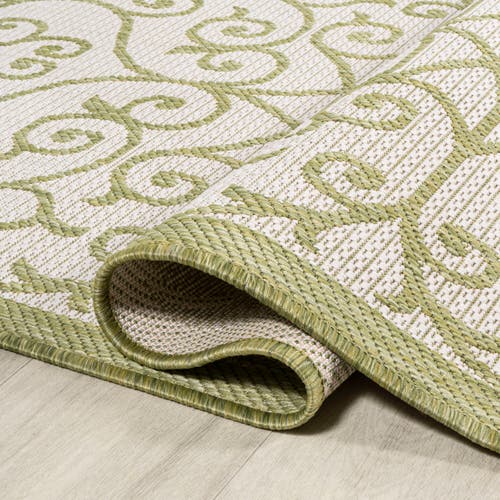 Jonathan Y Madrid Vintage Filigree Textured Weave Indoor/outdoor Round Area Rug In Green/cream