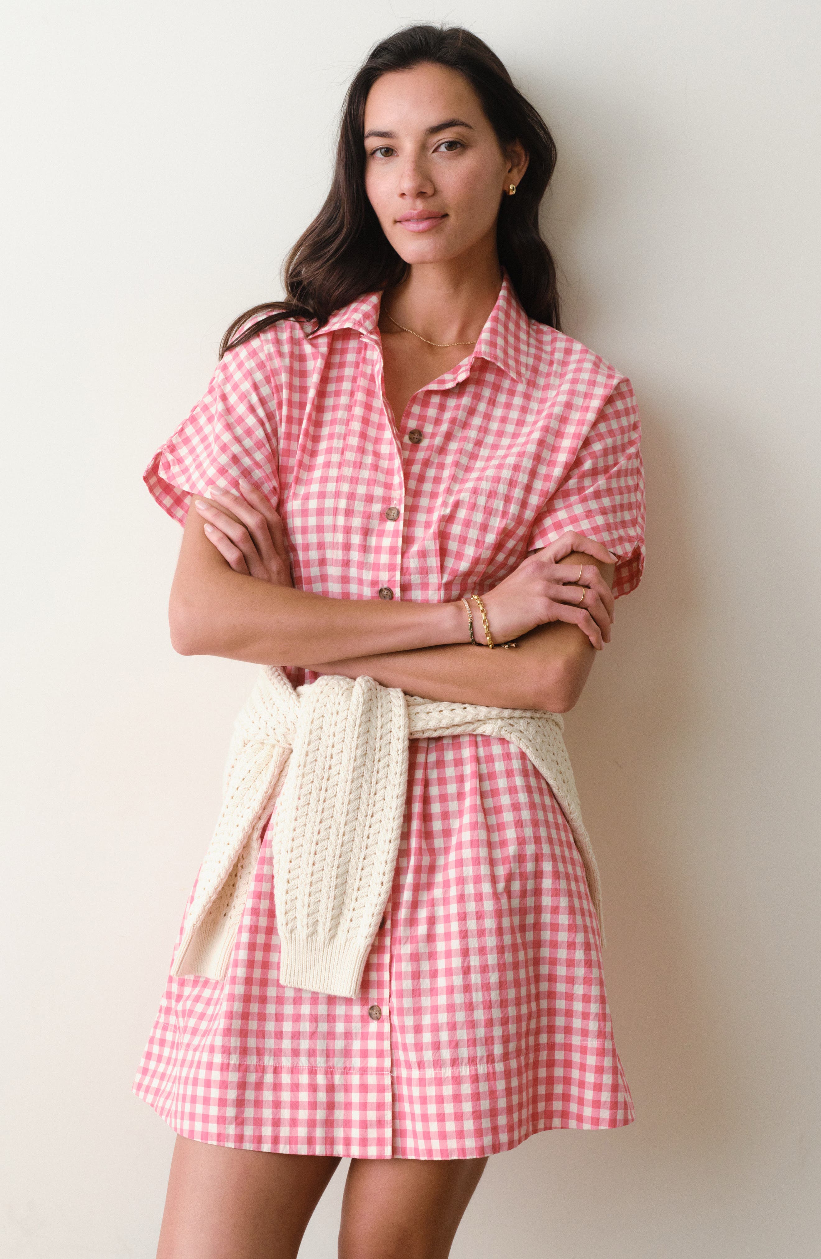 pink gingham shirt dress Breezy Blouson Dress