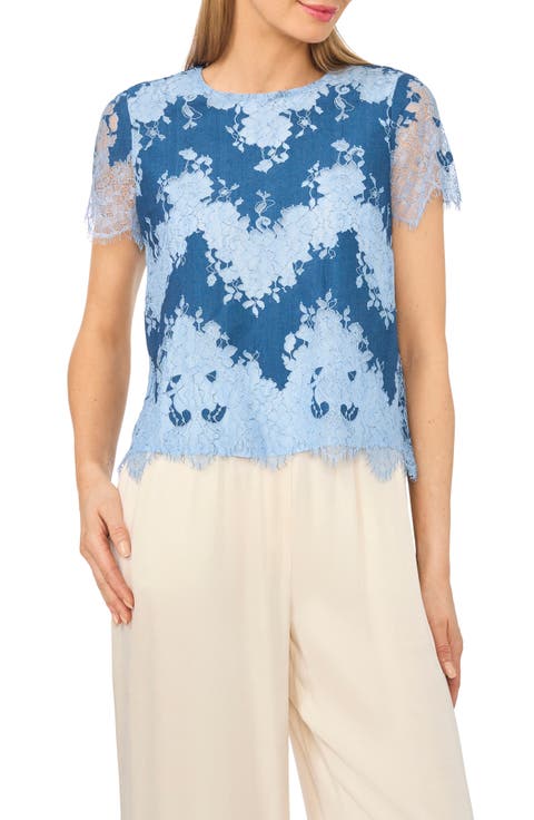 Lace Inset Chambray T-Shirt