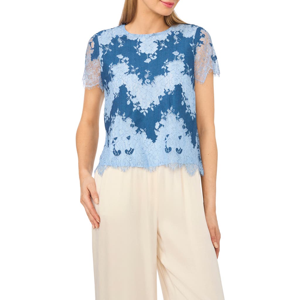 Halogenr Halogen(r) Lace Inset Chambray T-shirt In Kentucky Blue