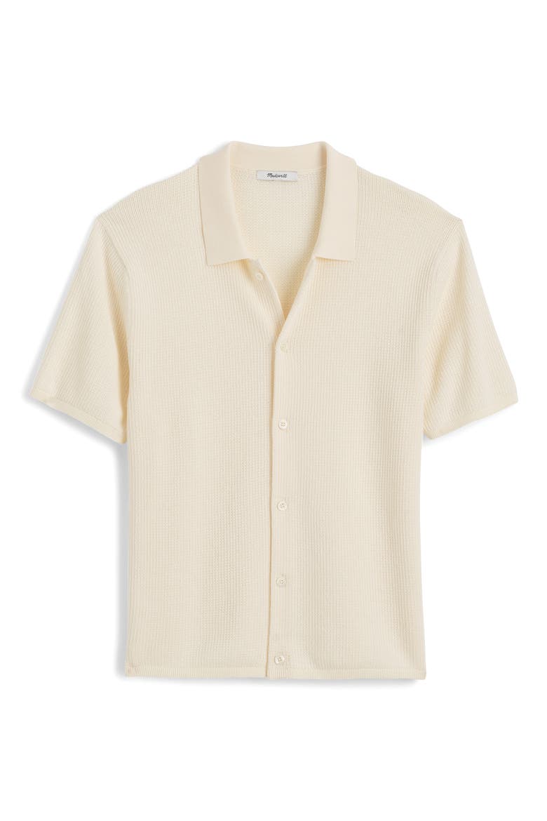 Short Sleeve Tuck Stitch Button-Up Shirt, Alternate, color, VINTAGE IVORY