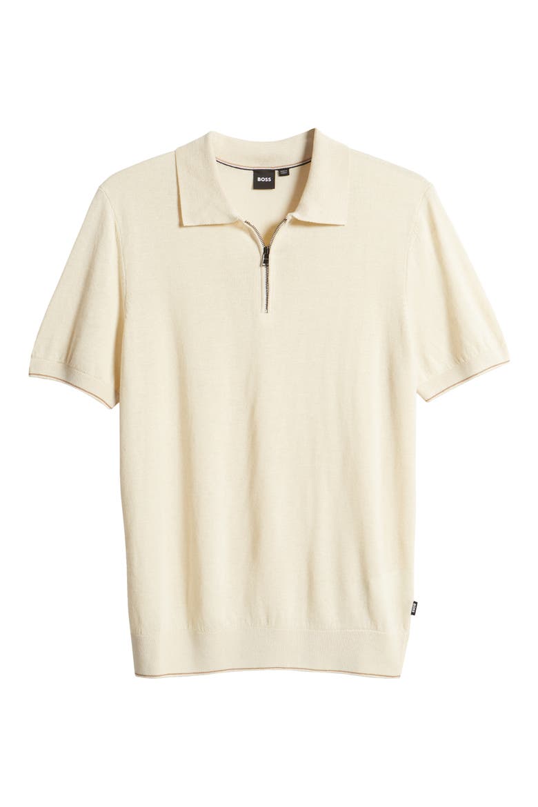 Trieste Linen Blend Zip Polo Sweater, Alternate, color, OPEN WHT