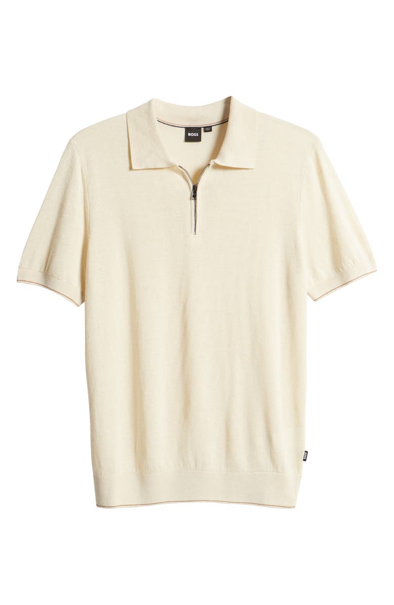 BOSS Trieste Linen Blend Zip Polo Sweater, Alternate, color, 