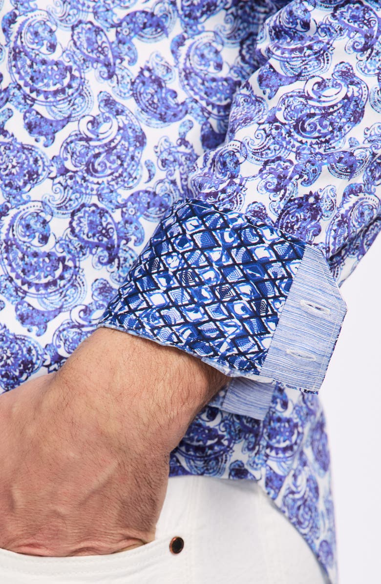 Robert Graham Dorval Cotton Button-Up Shirt, Alternate, color, Blue