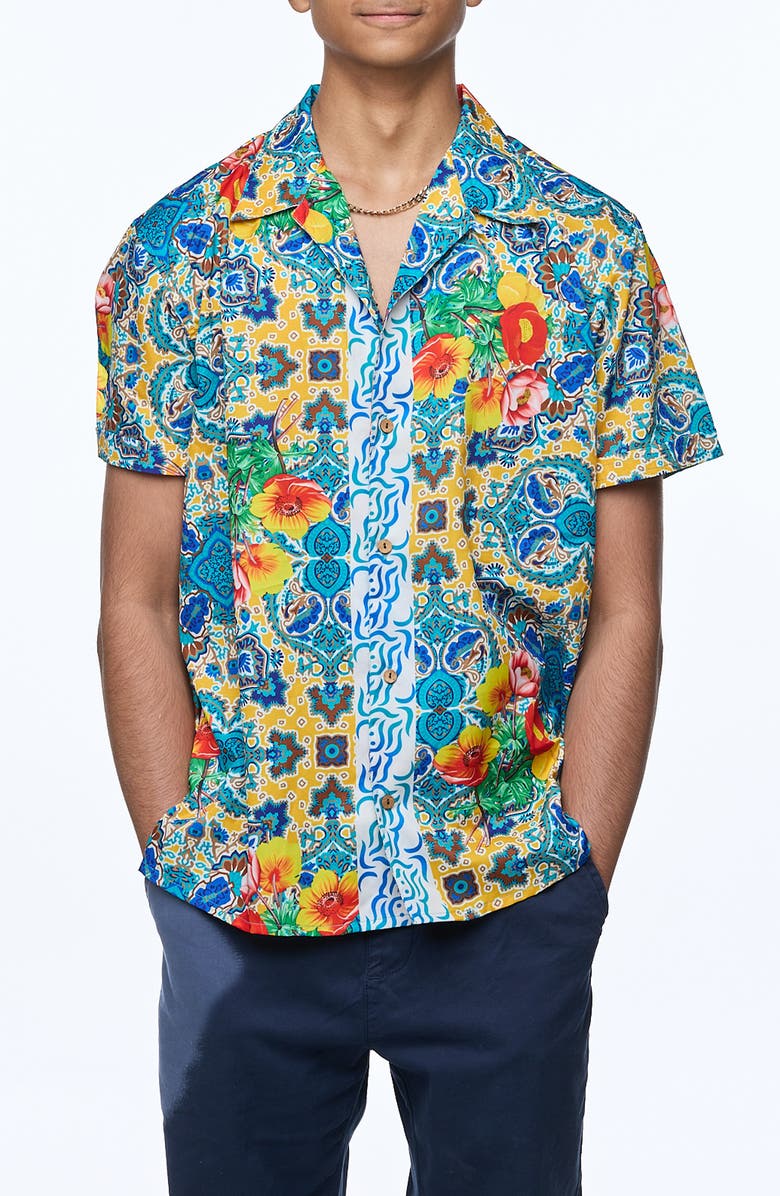 RANEES Printed Camp Shirt, Main, color, Blue