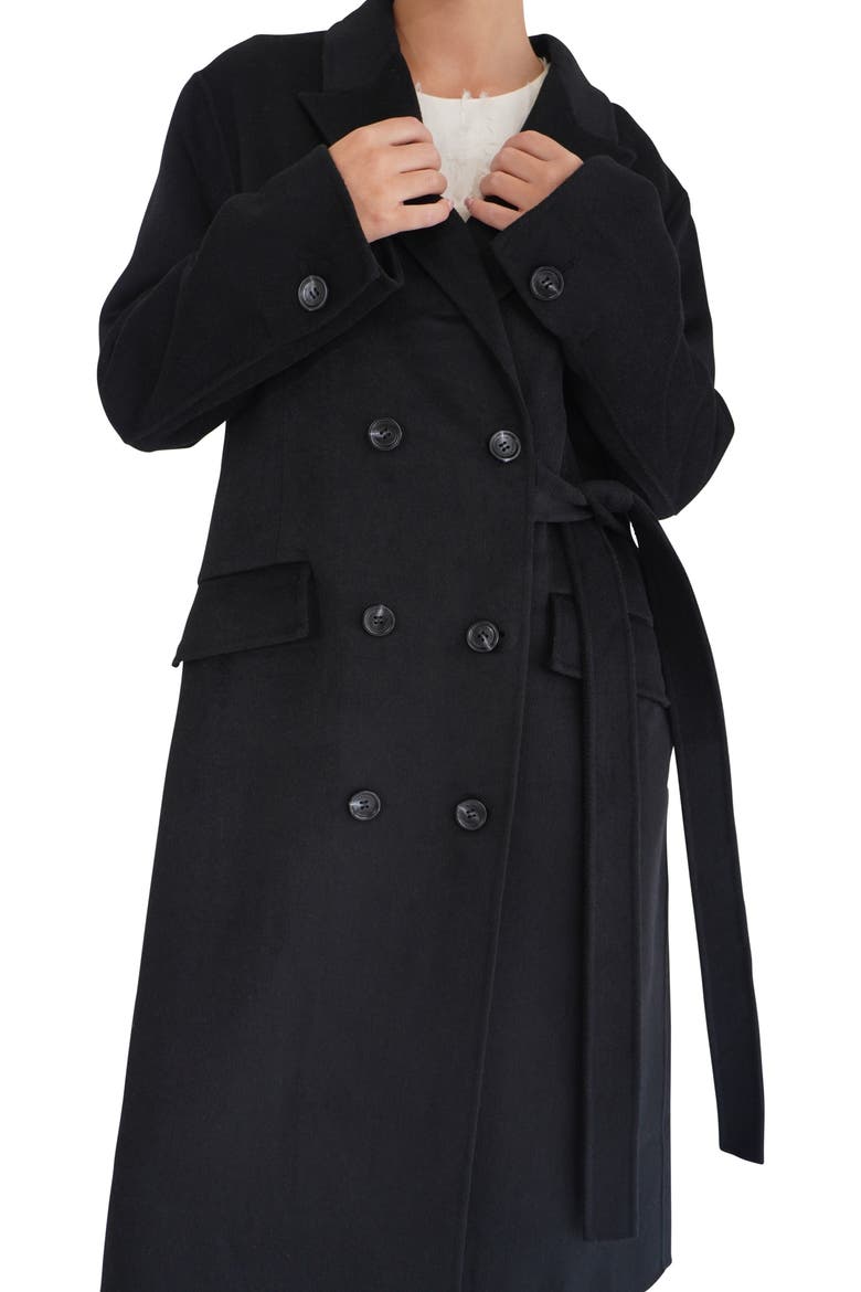 Right There Side Tie Wool Blend Coat, Alternate, color, BLACK
