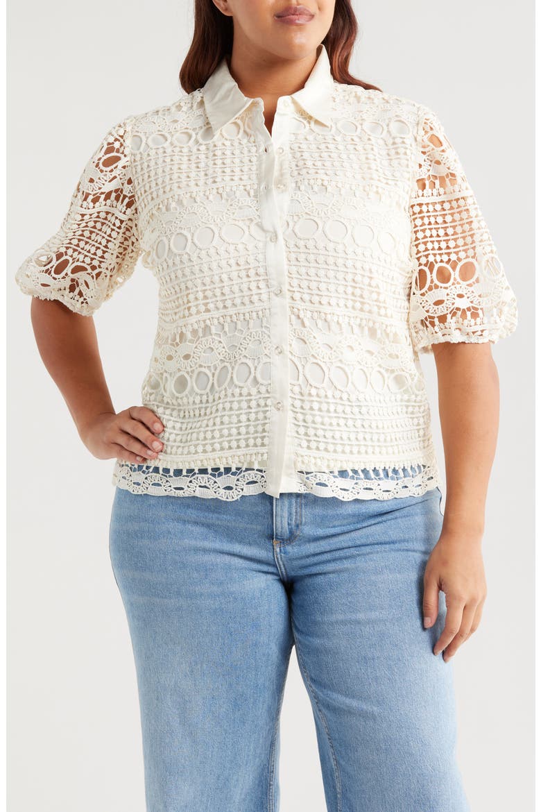Brianna Short Sleeve Lace Top, Main, color, GARDENIA