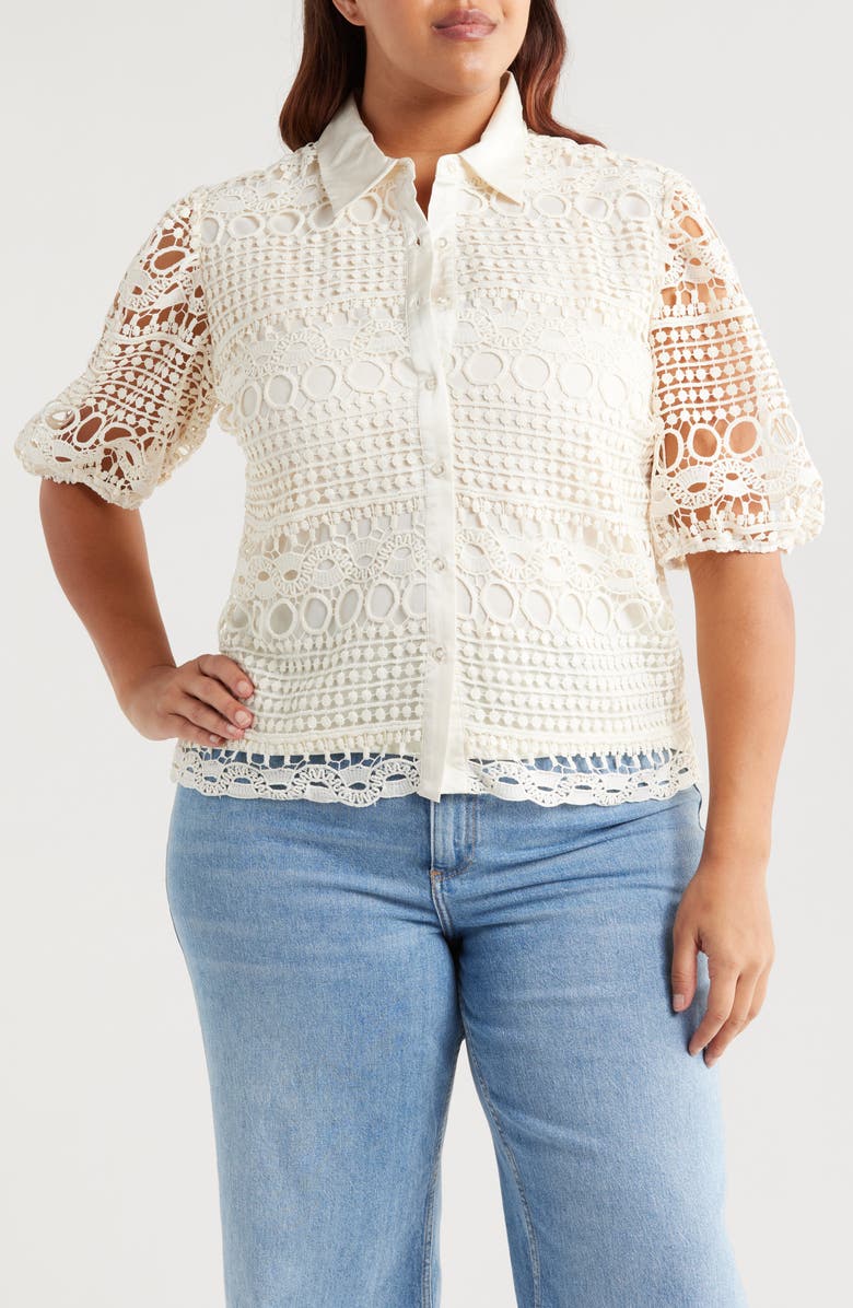 BY DESIGN Brianna Short Sleeve Lace Top, Main, color, Gardenia