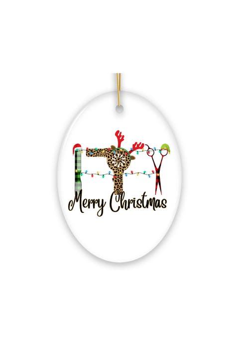 Leopard Plaid Hairstylist Merry Christmas Oval Ornament