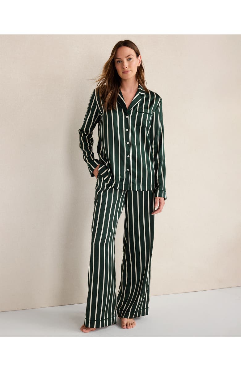 Haven Well Within Washable Silk Pinstripe Pajama Top, Main, color, Hunter Multi Pinstripe