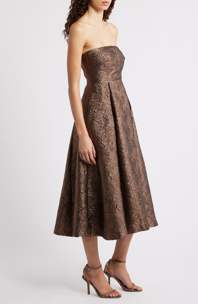 CeCe Metallic Strapless Midi Dress, Alternate, color, Coffee Bean