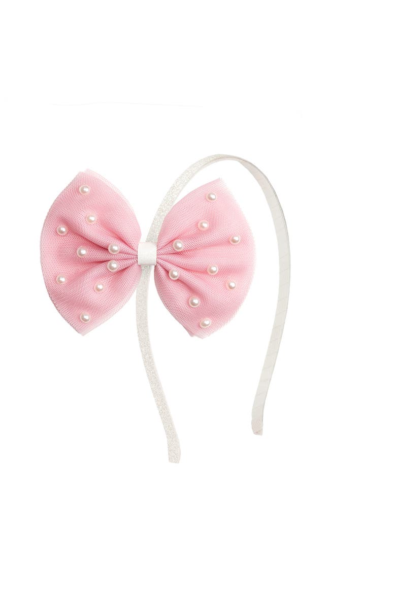 Pretty Pearl Bow Headband, Main, color, Pink