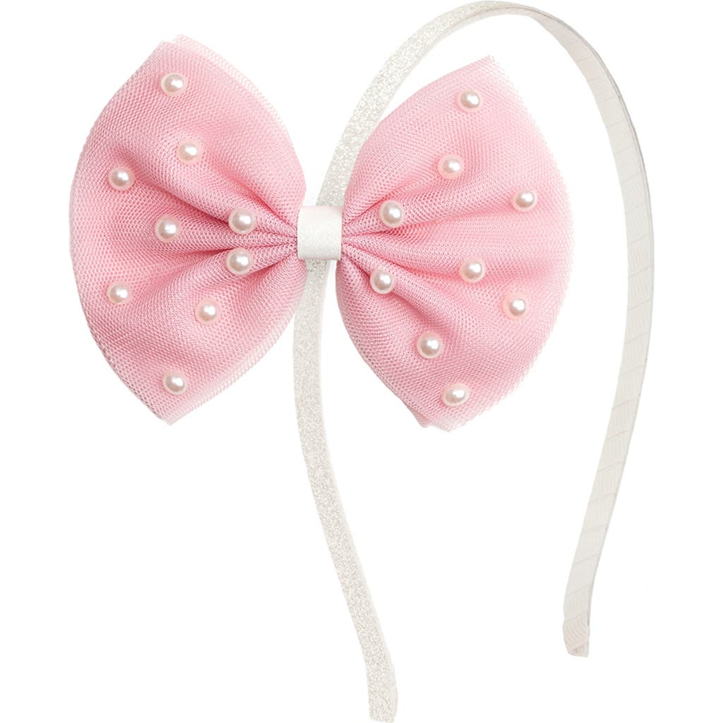 Sweet Wink Pretty Pearl Bow Headband In Pink