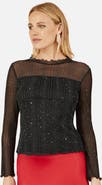 Yumi Sparkle Print Mesh Stretch Fitted Top