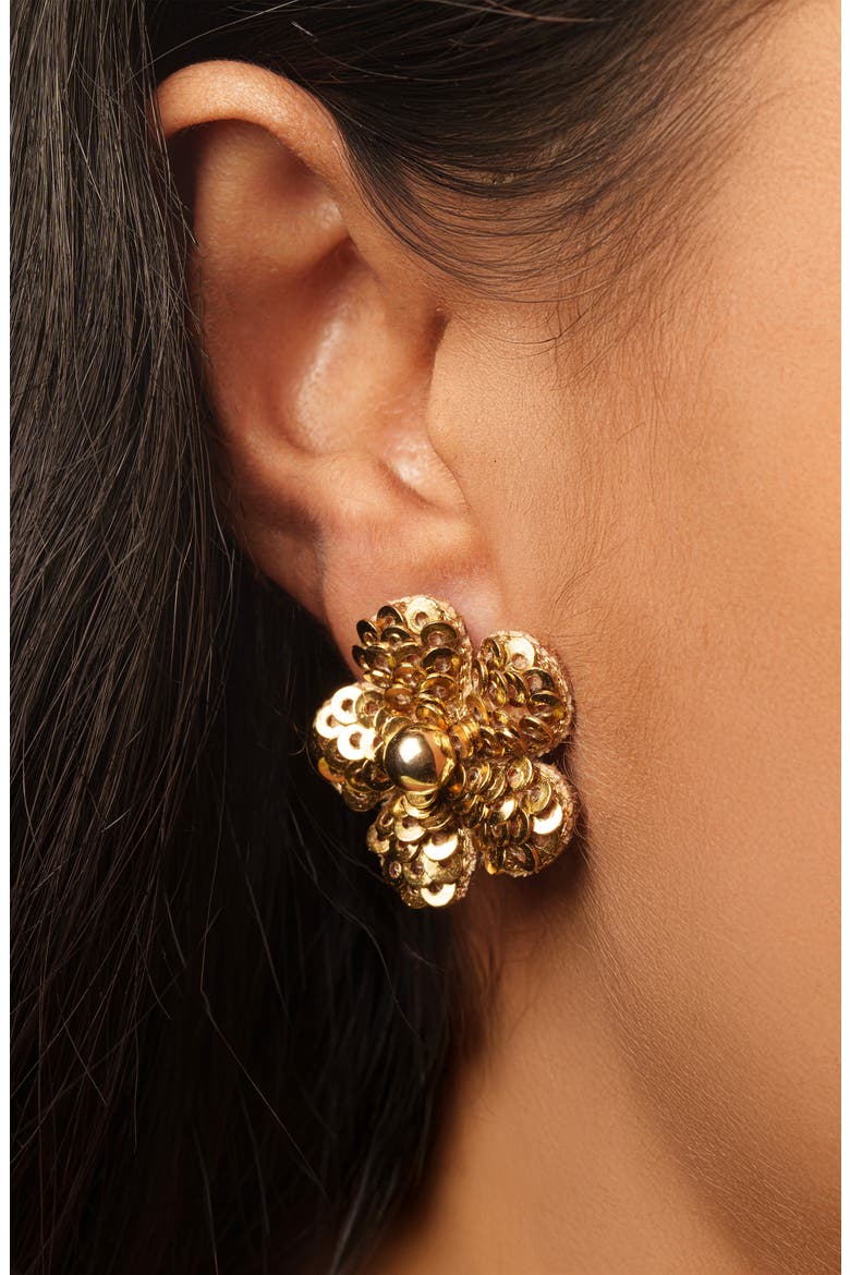 Kioko Sequin Flower Statement Earrings, Alternate, color, GOLD