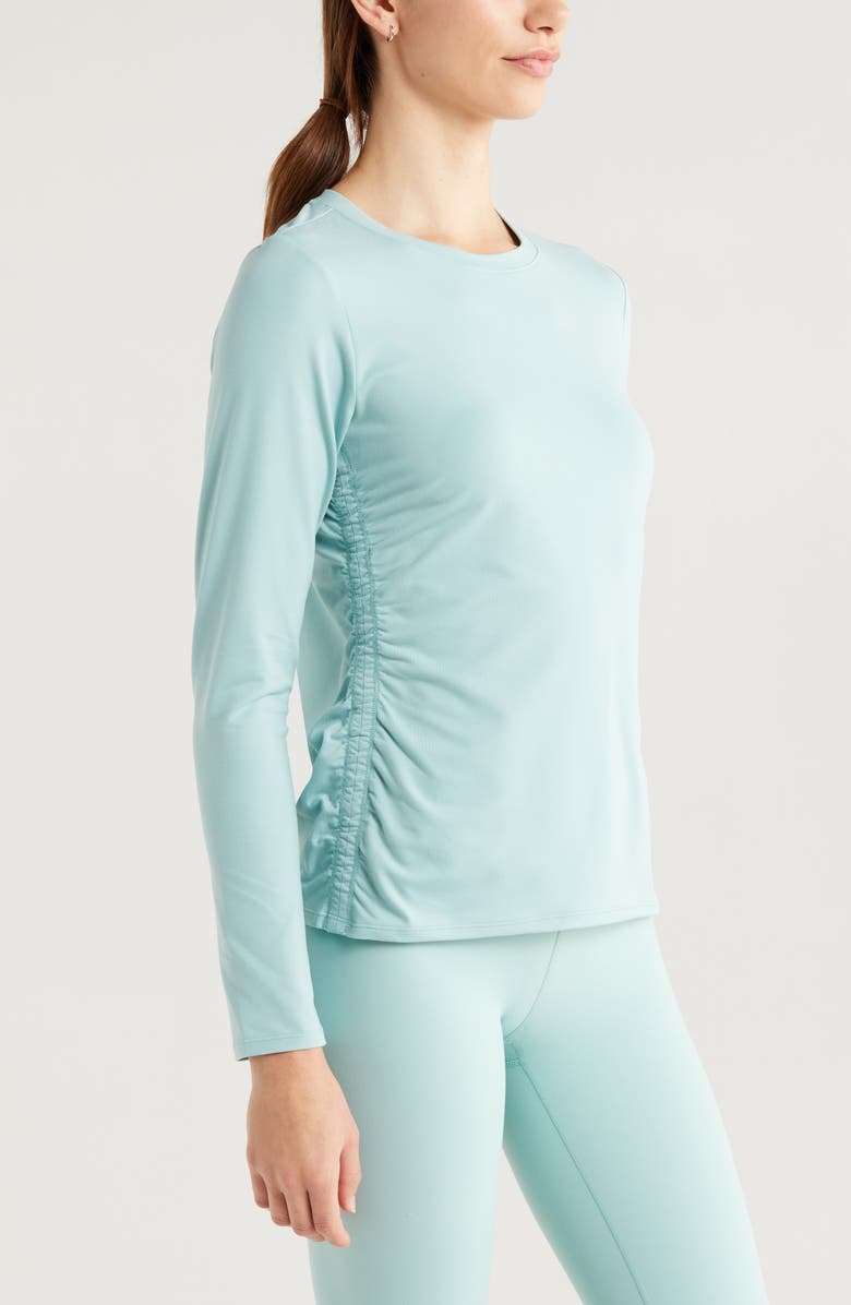 Zella Ruched Long Sleeve T-Shirt, Alternate, color, Teal Aquifer