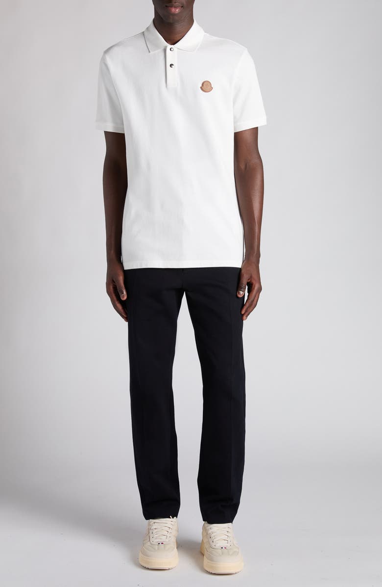 Moncler Logo Patch Cotton Piqué Polo, Alternate, color, Bright White