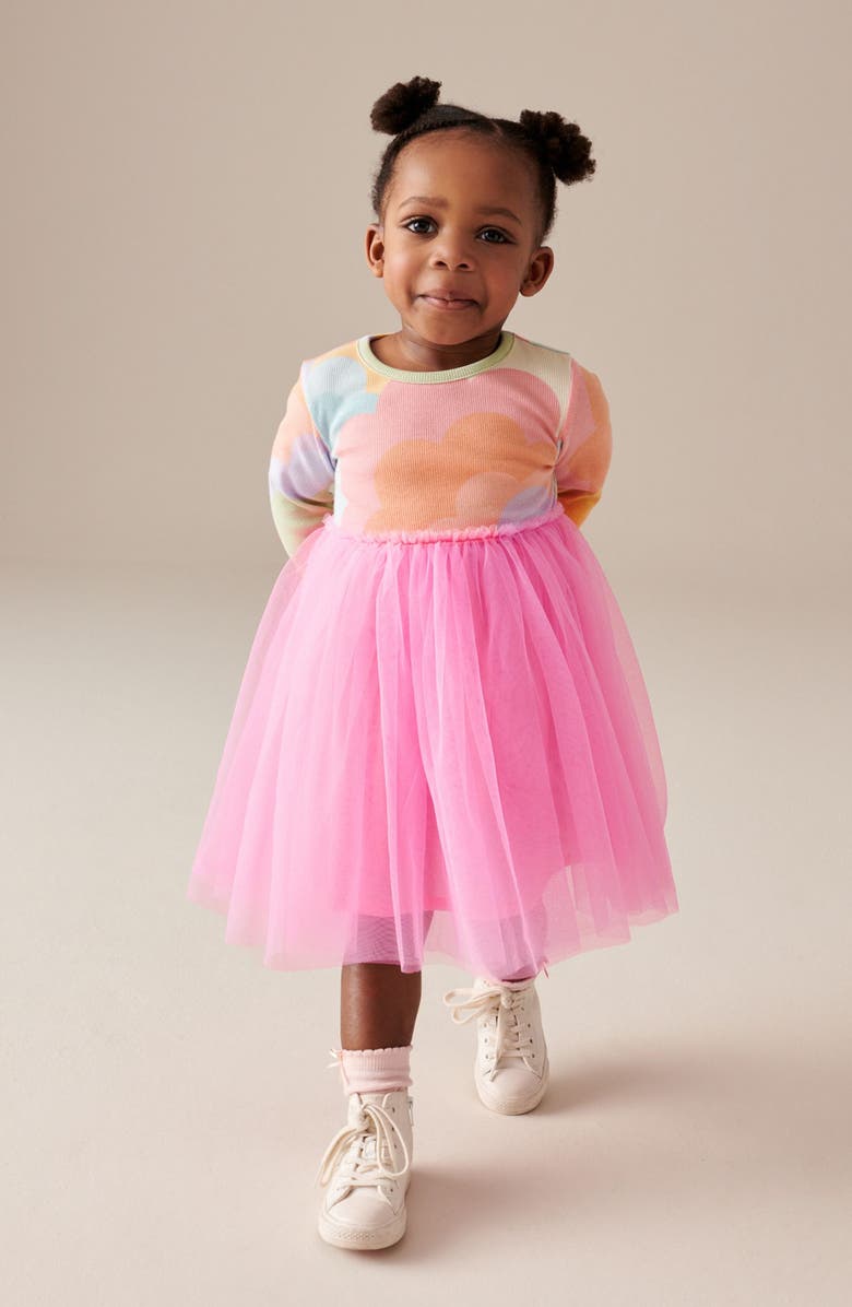 NEXT Kids' Long Sleeve Jersey & Mesh Dress, Alternate, color,