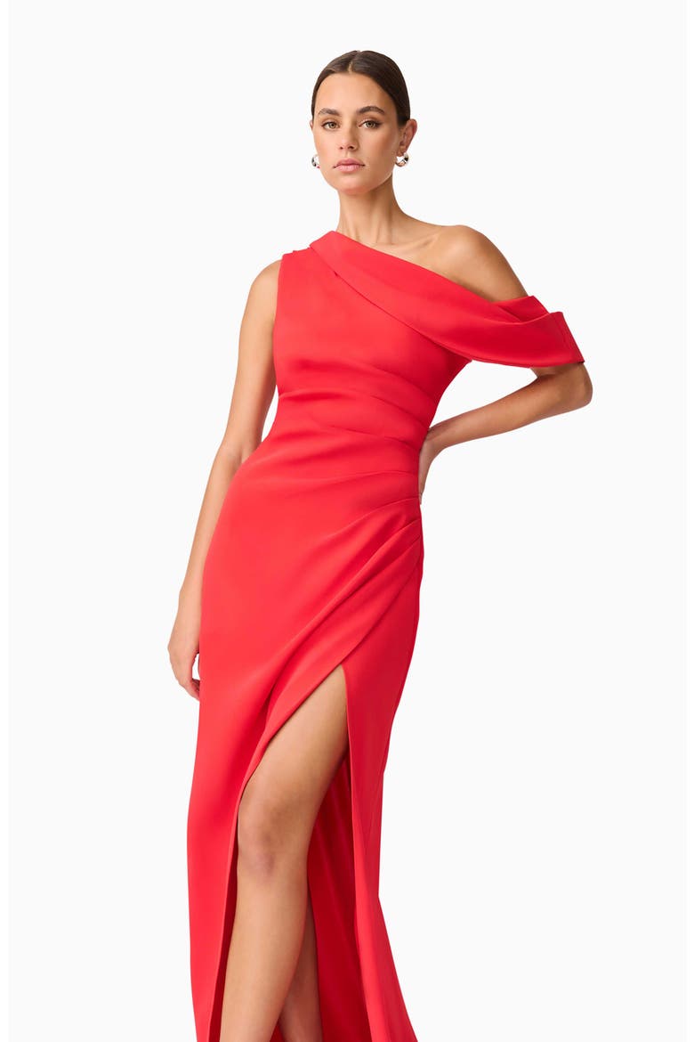 Isadora One Shoulder Crepe Gown, Alternate, color, RED