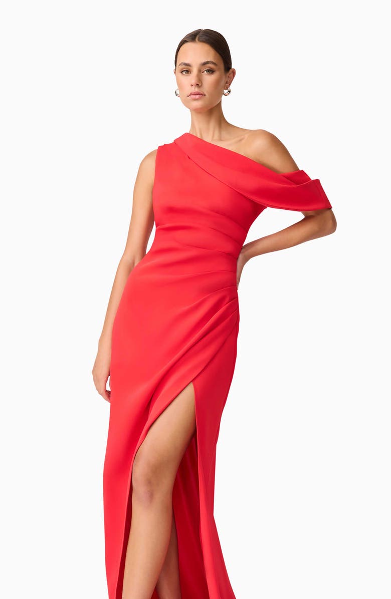 Elliatt Isadora One Shoulder Crepe Gown, Alternate, color, Red
