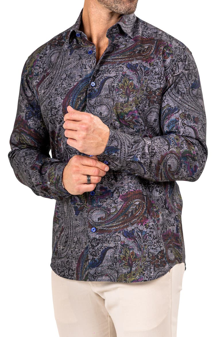Fibonacci Marthyr 0256 Paisley Contemporary Fit Button-Up Shirt, Alternate, color, BLACK