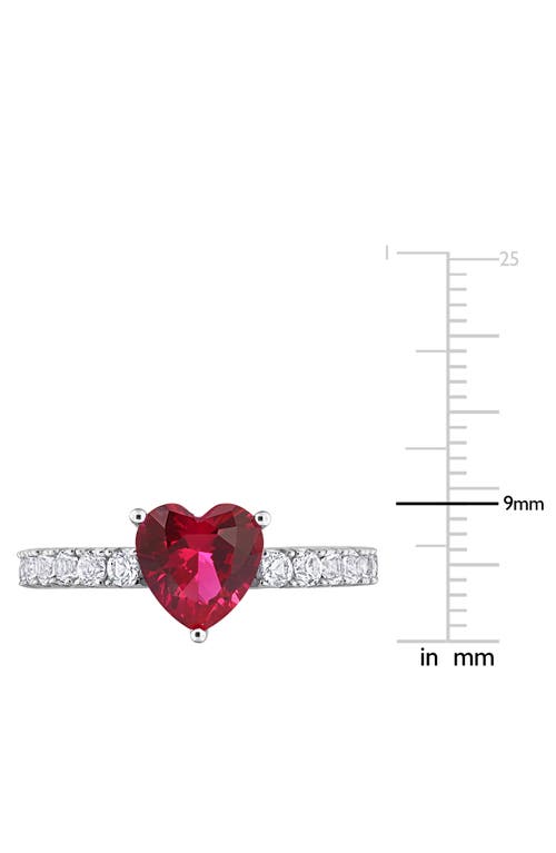 Delmar Sterling Silver Lab Grown White Sapphire & Ruby Heart Ring In Red