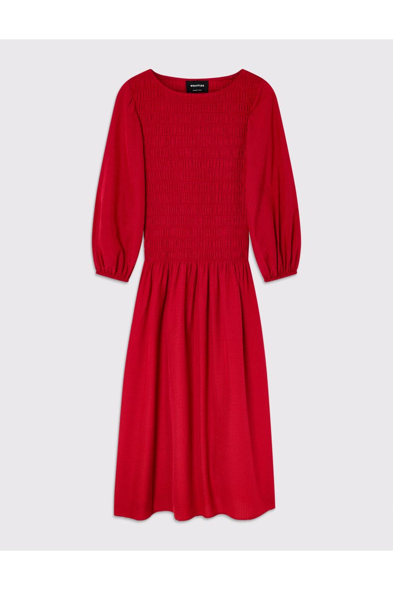 Smocked Bodice Midi Dress, Alternate, color, Red