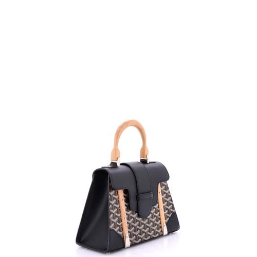 Pre-owned Goyard  Goyard Saigon Top Handle Bag Coated Canvas With Leather Pm In Black