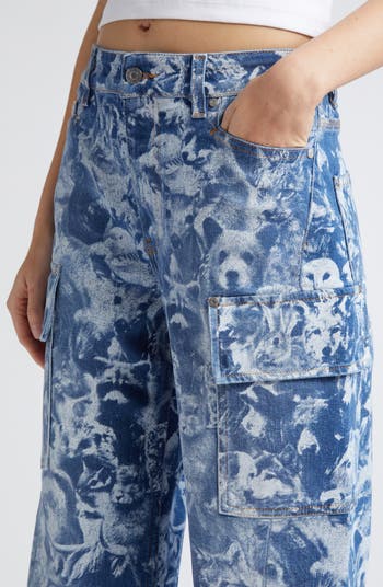 Stella McCartney Animal Crowd Wide Leg Cargo Jeans | Nordstrom