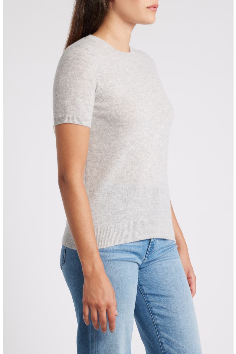 Short Sleeve Wool & Cashmere Sweater, Alternate, color, GREY LIGHT HEATHER