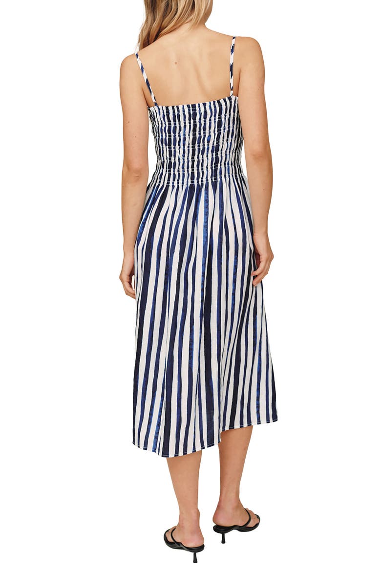 Smocked Linen Midi Dress, Alternate, color, PAINTED TIDES STRIPES