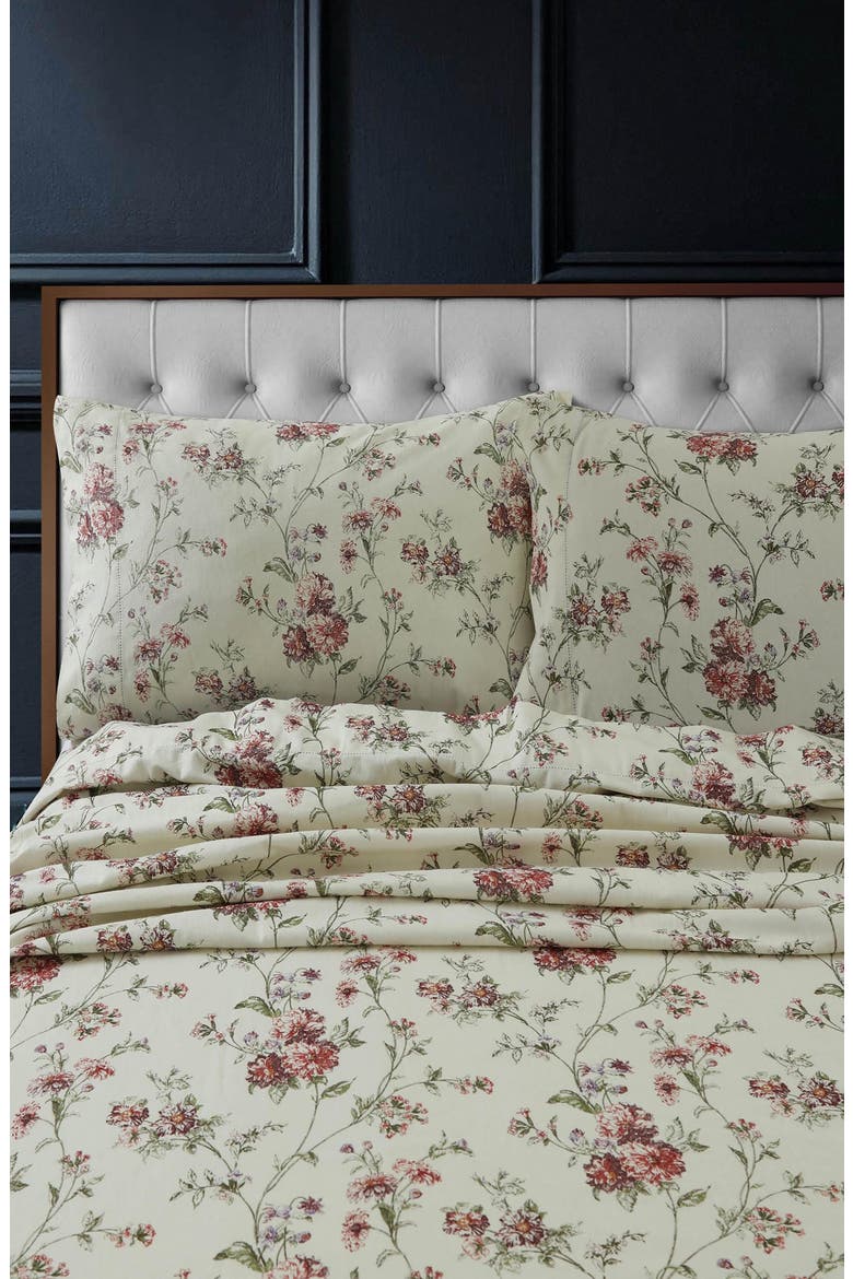 Dollhouse Floral Cotton Flannel Sheet Set, Alternate, color, MULTI BEIGE