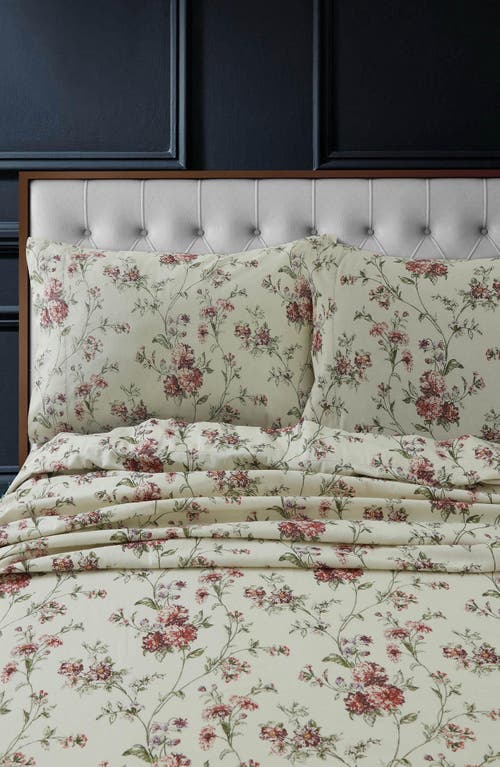 Azores Home Dollhouse Floral Cotton Flannel Sheet Set In Brown