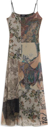 Miami Mixed Print Mesh Midi Dress