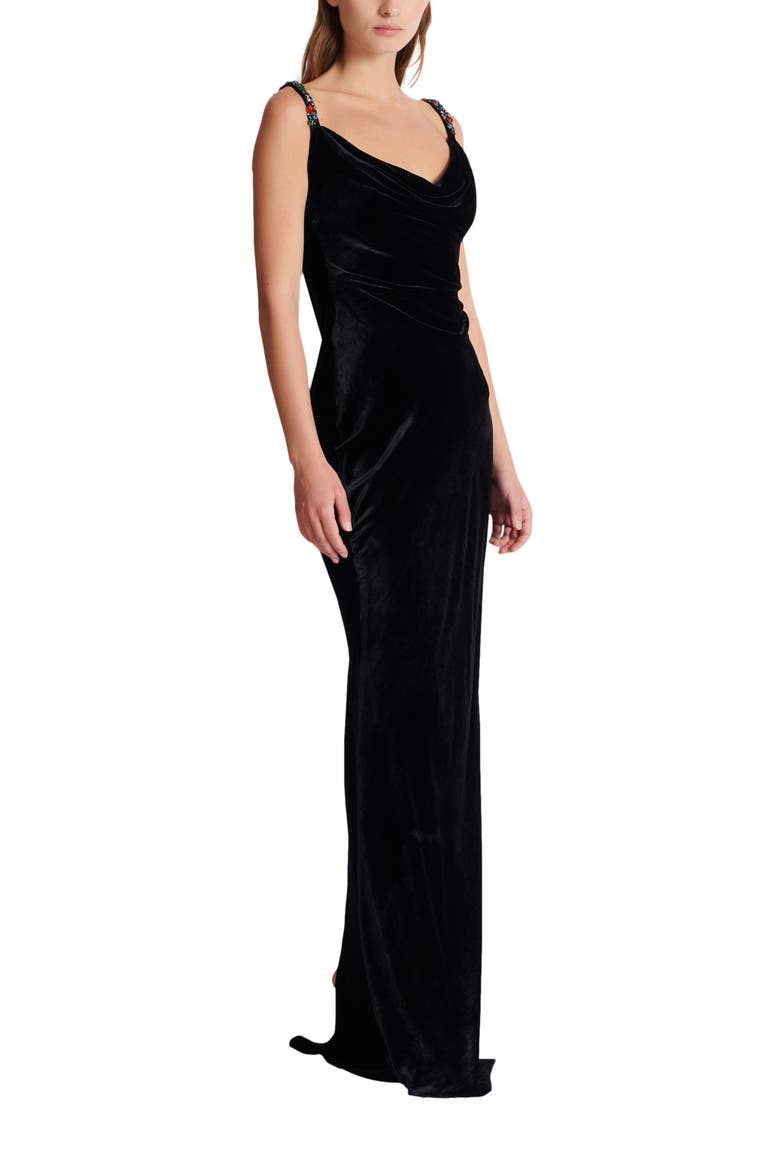 Long velvet dress with embellished straps, Main, color, black