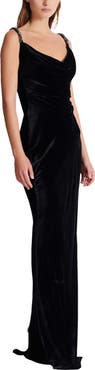 Balmain Long velvet dress with embellished straps