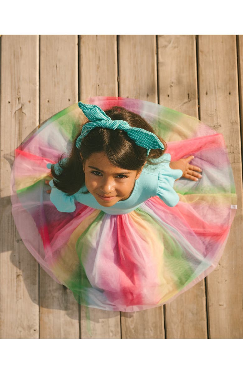 Deux par Deux Girl's Bi-Material Dress With Printed Mesh Skirt Multicolored, Alternate, color, 