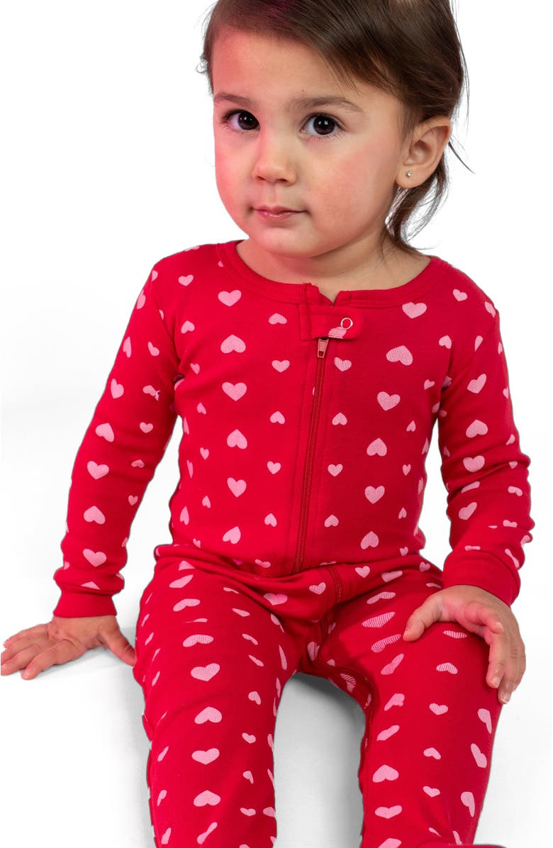 Leveret Footed Cotton Matching Family Pajamas, Whimsy & Fantasy Prints, Alternate, color, Pink Hearts
