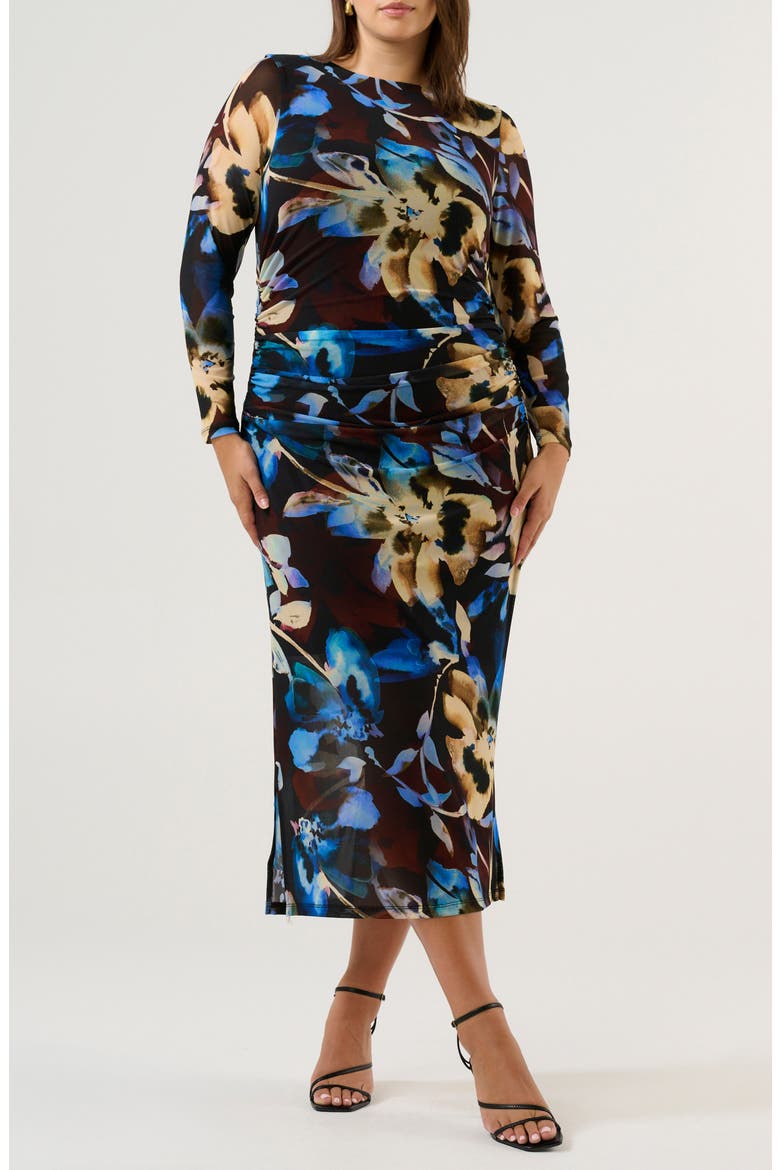 Cleo Ruched Long Sleeve Body-Con Maxi Dress, Main, color, CHOC WINTER