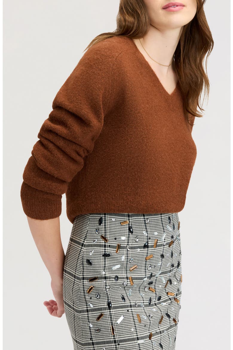 Deep V-Neck High Rib Sweater, Alternate, color, WALNUT