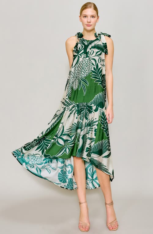 Melloday Print High Neck Midi Dress In Ivory/green Print
