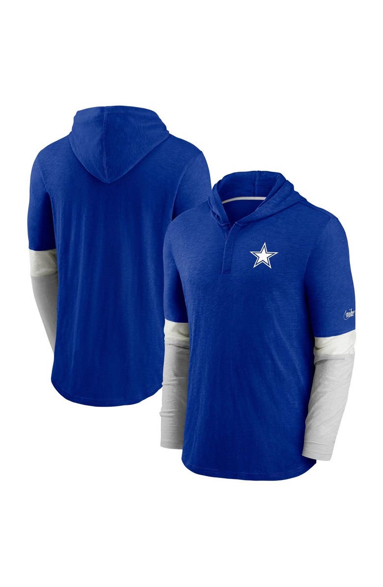 Nike Men's Nike Royal Dallas Cowboys Fan Gear Throwback Mascot Henley Long Sleeve Hoodie T-Shirt, Main, color, 