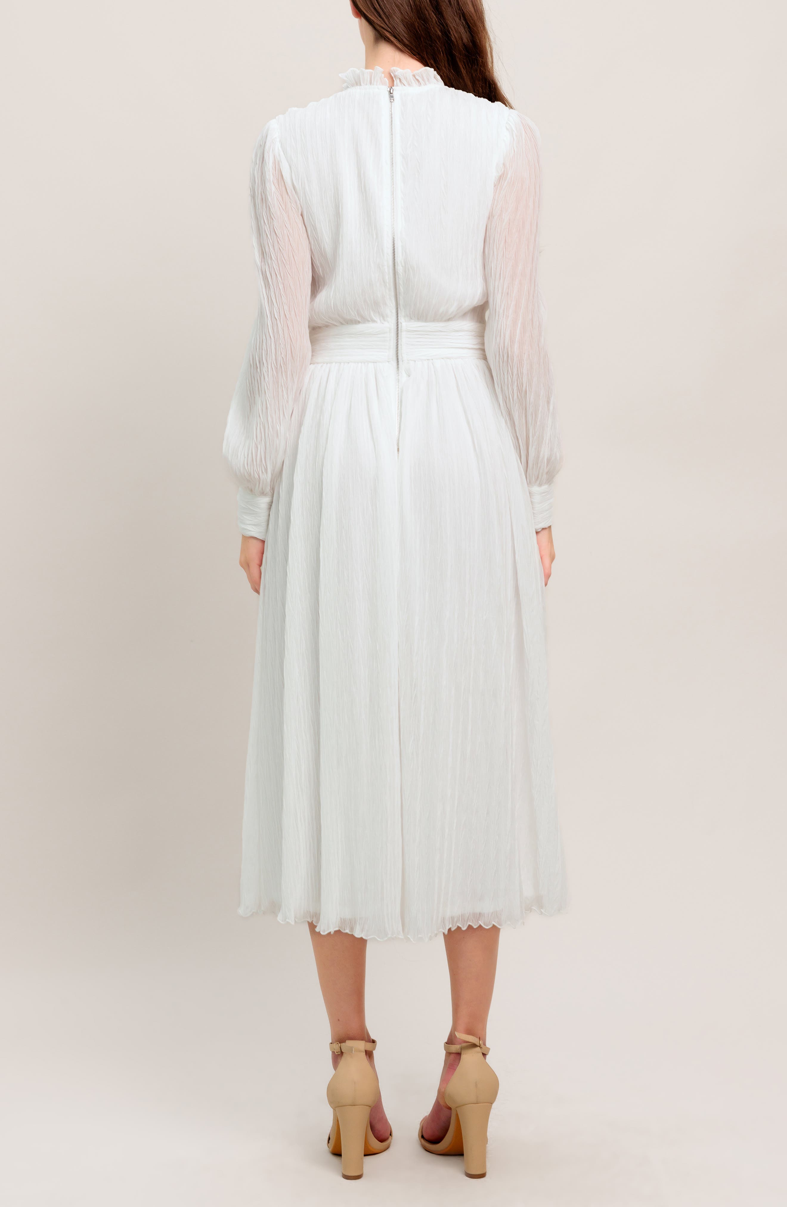 Long Sleeve Textured Chiffon Midi Dress - image 2