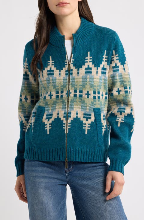 Jacquard Zip-Up Cardigan