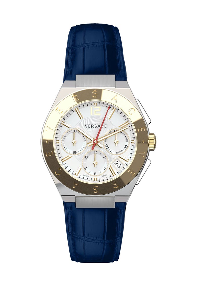 Versace Men's Landmark Chronograph Croc Embossed Leather Strap Watch, 41mm, Main, color,
